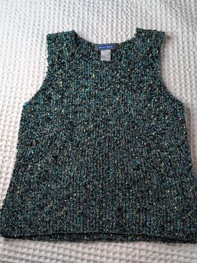 Austin Reed Teal-Green Flecked Tweed Knit Shell Silk Blend Size L